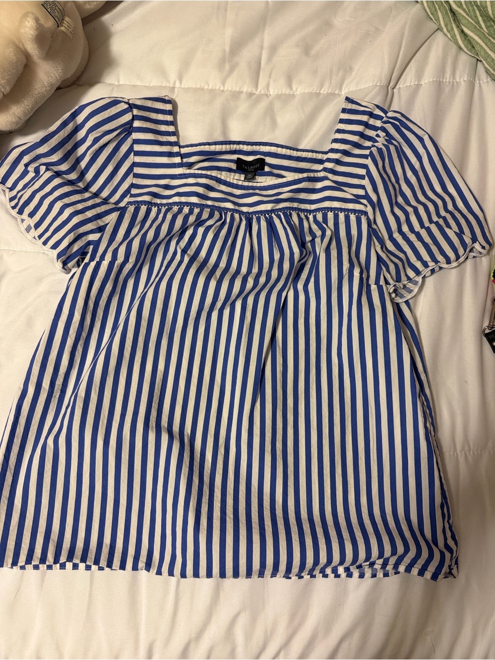 Talbots old money Blue and White Striped Square-Neck Blouse